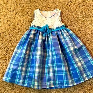 18 month Girls  white w/ blue plaid bottom dress